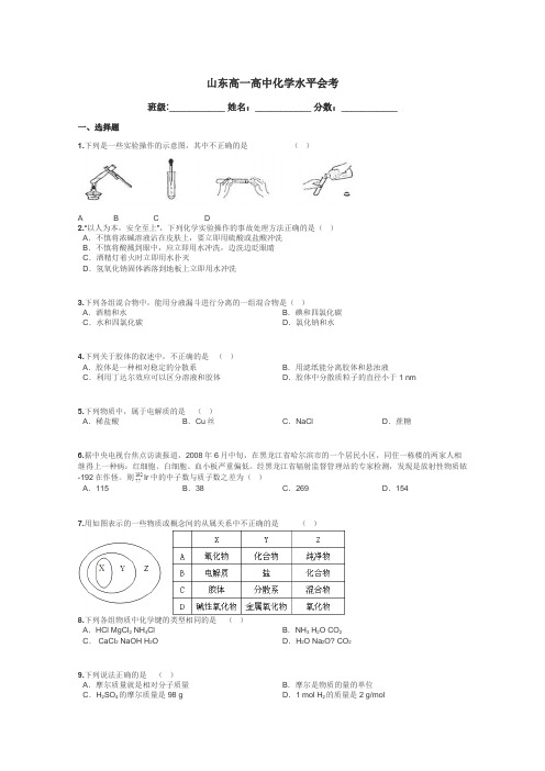山东高一高中化学水平会考带答案解析
