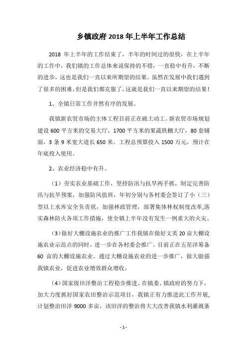 乡镇政府2018年上半年工作总结