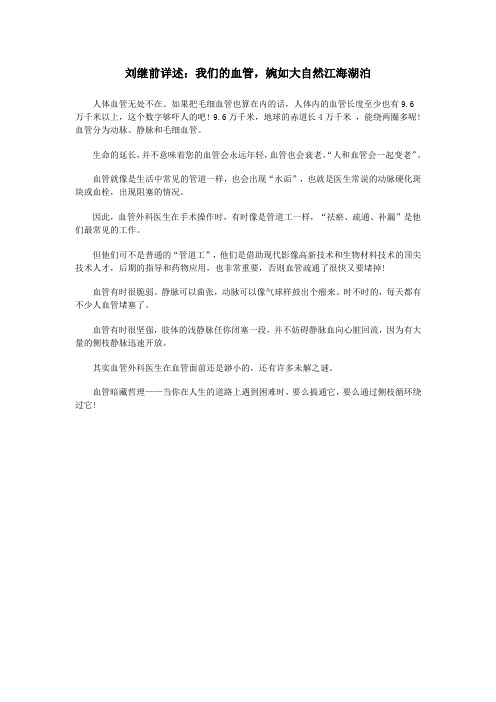 刘继前详述：我们的血管,婉如大自然江海湖泊