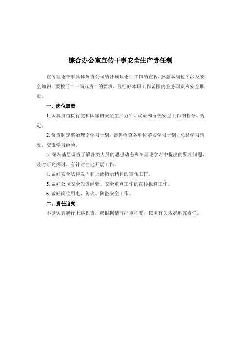 综合办公室宣传干事安全生产责任制
