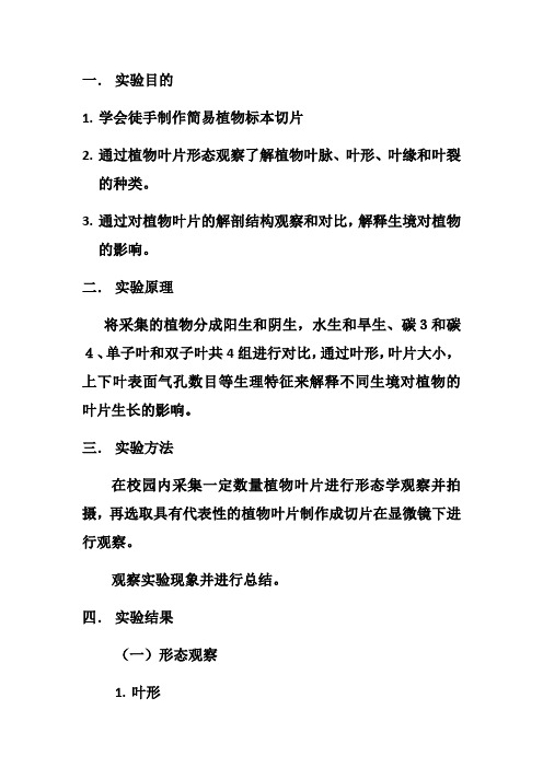 不同生境下植物叶片形态结构的比较观察(修改版)
