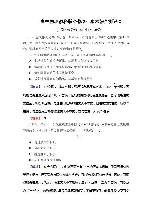 高中物理教科版必修2：章末综合测评2