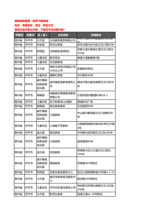 新版贵州省毕节市家政企业公司商家户名录单联系方式地址大全33家