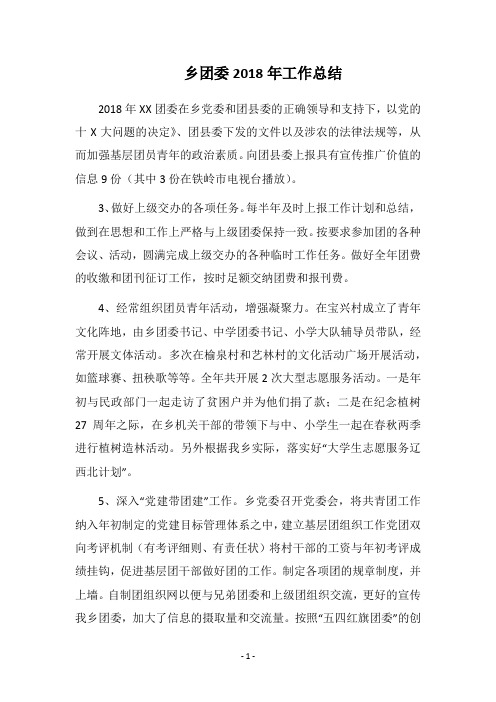 乡团委2018年工作总结