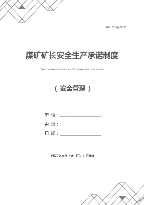 煤矿矿长安全生产承诺制度