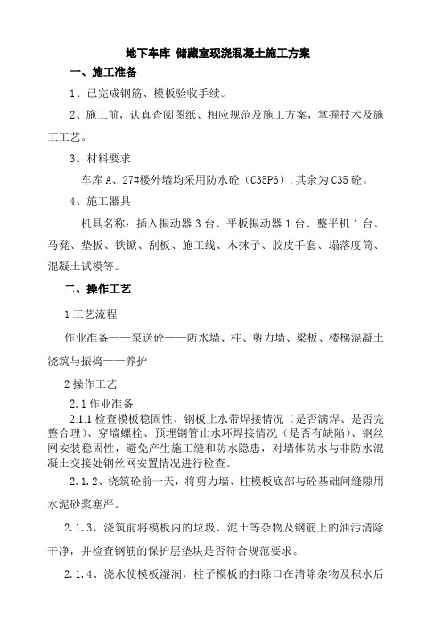 地下车库储藏室现浇混凝土施工方案