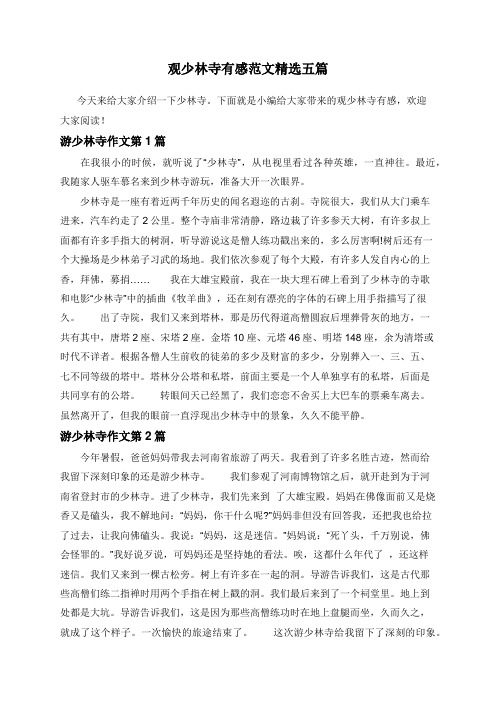 观少林寺有感范文精选五篇