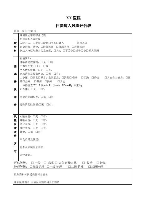 入院病人风险评估表(医疗版)