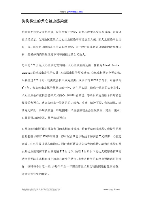 狗狗易生的犬心丝虫感染症