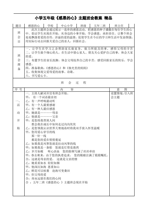 小学五年级《感恩心》主题班会教案精品.doc