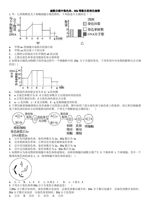 人教版高一生物必修二同步精选对点训练：减数分裂中染色体、DNA等数目的变化规律