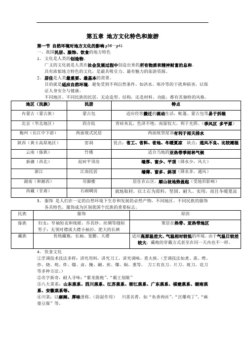 第五章《地方文化特色和旅游》复习资料(中图版七年级下)doc