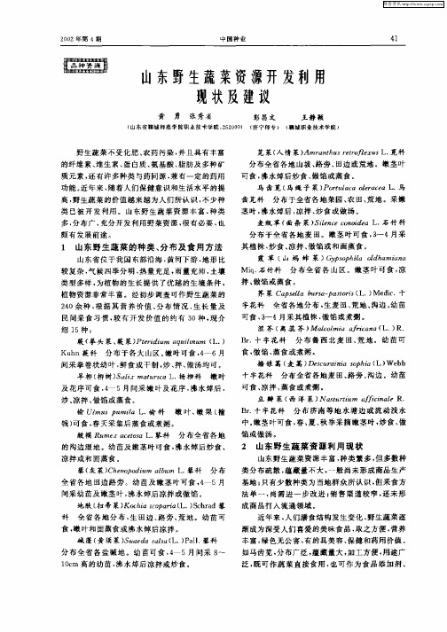 山东野生蔬菜资源开发利用现状及建议