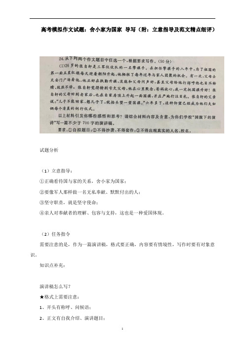 高考模拟作文试题：舍小家为国家 导写(附：立意指导及范文精点细评)