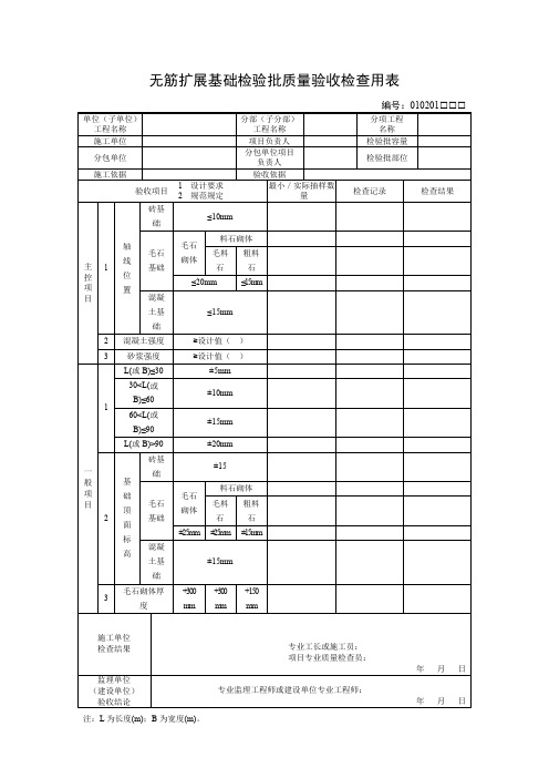 无筋扩展基础检验批质量验收检查用表