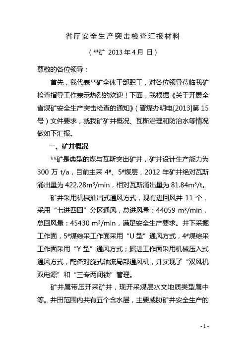 省厅安全生产突击检查汇报材料