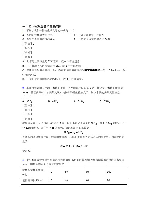 中考物理质量和密度问题综合题汇编含答案