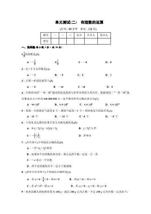 第2章 有理数的运算单元测试(含答案)