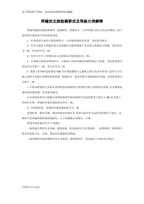 焊缝的无损检测要求及等级分类解释