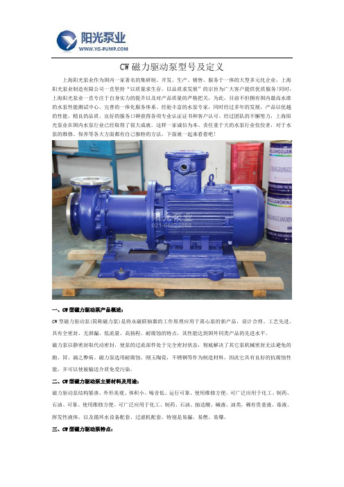 CW磁力驱动泵型号及定义