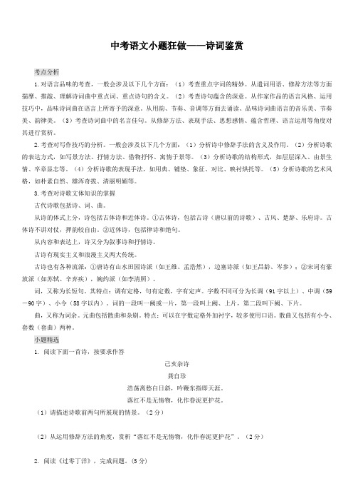2020届中考语文小题狂做诗词鉴赏(含解析)