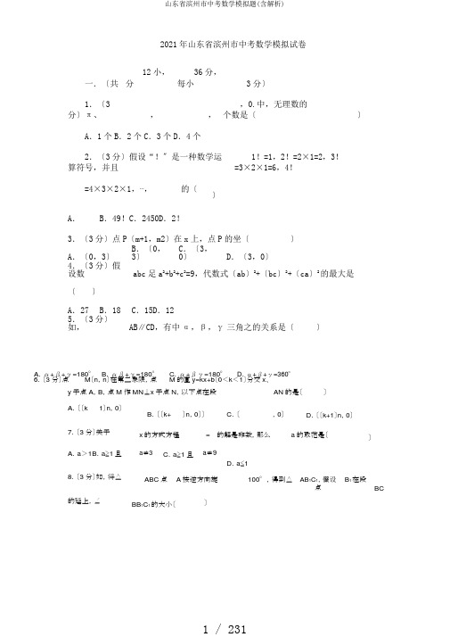 山东省滨州市中考数学模拟题(含解析)