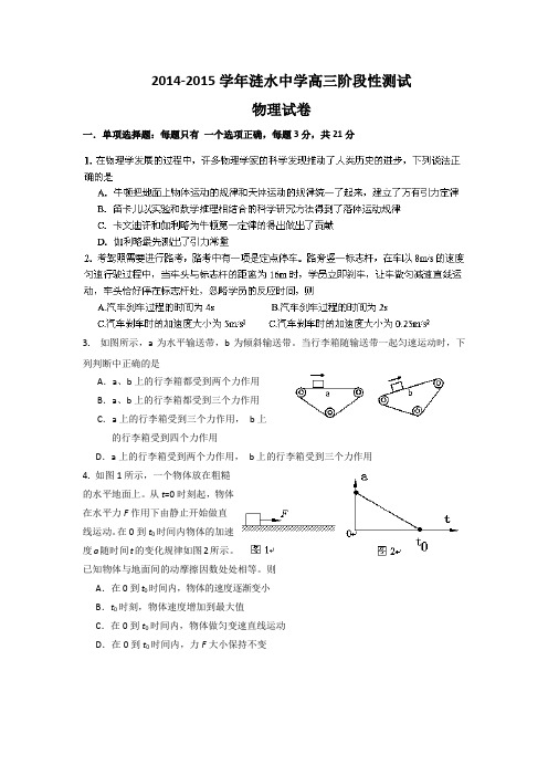 2015年江苏省高考模拟试题_江苏省淮安市涟水中学高三上学期第一次阶段性测试试题物理卷