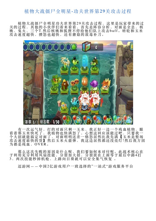 植物大战僵尸全明星功夫世界第29关攻击过程