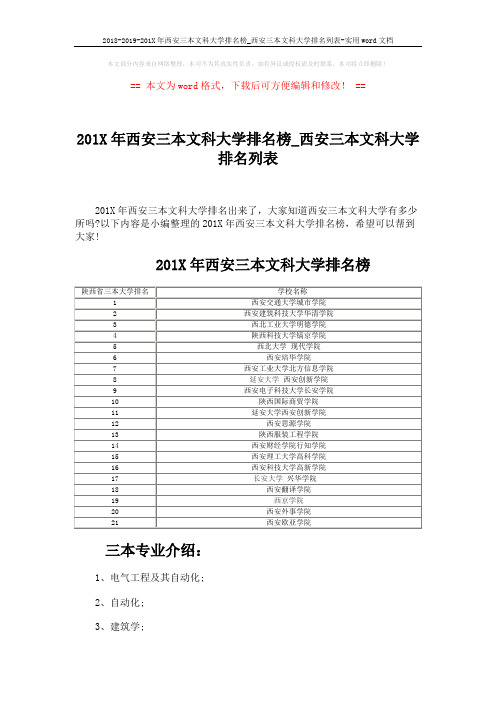 2018-2019-201X年西安三本文科大学排名榜_西安三本文科大学排名列表-实用word文档 (3页)