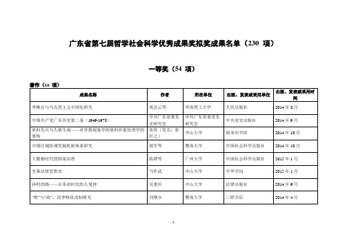 广东省第七届哲学社会科学优秀成果奖拟奖成果名单(230项)