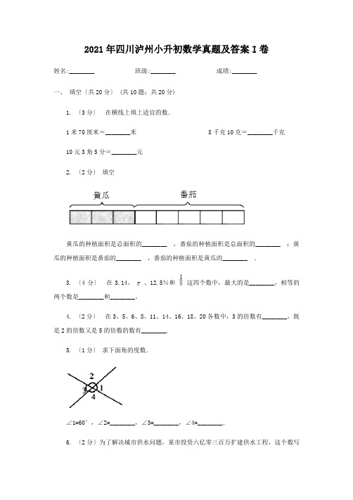 四川泸州小升初数学真题附答案I卷