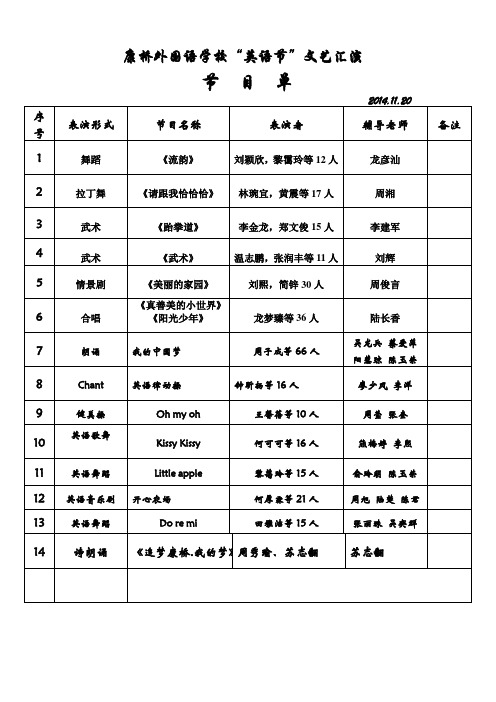 英语节文艺汇演节目单