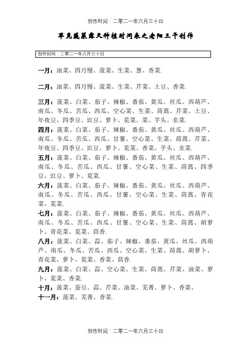 北方地区常见蔬菜种植时间表