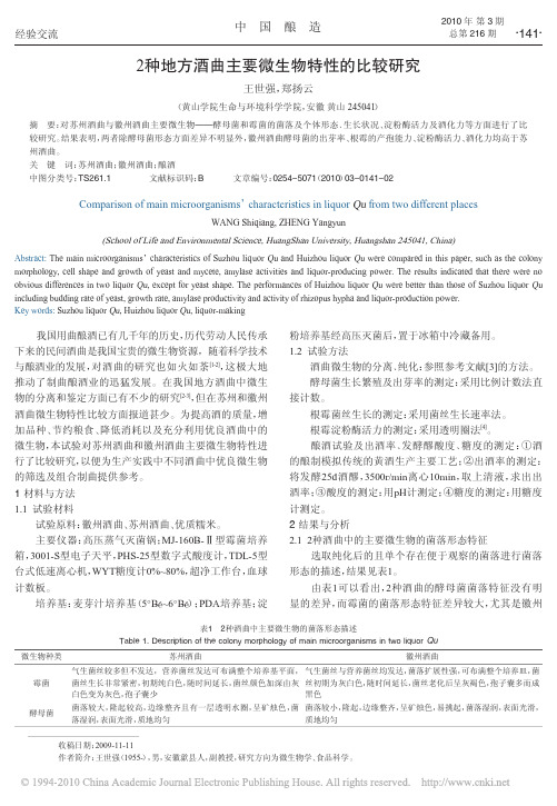 2种地方酒曲主要微生物特性的比较研究_王世强