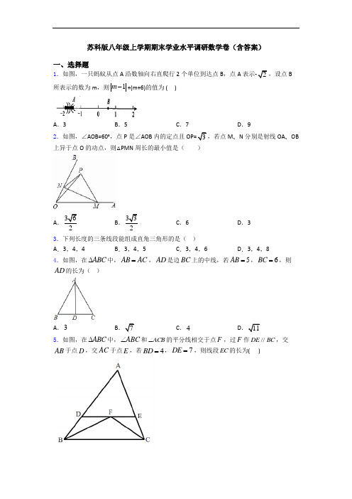 苏科版八年级上学期期末学业水平调研数学卷(含答案)