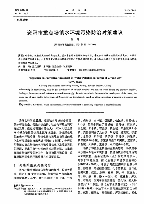 资阳市重点场镇水环境污染防治对策建议