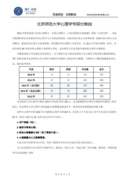 北京师范大学心理学专硕分数线