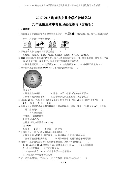 2017-2018海南省文昌中学沪教版化学九年级第三章中考复习强化练习(含解析)