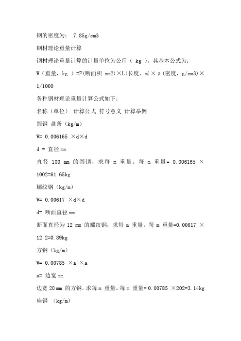 钢筋重量表汇总