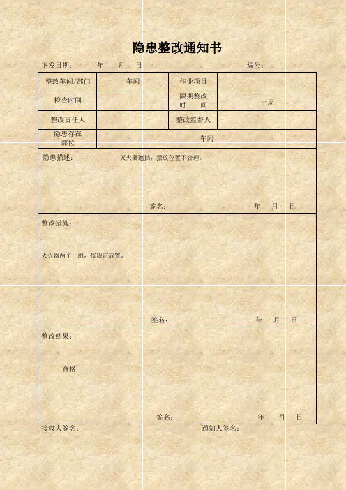 隐患整改通知书(通知书表格)