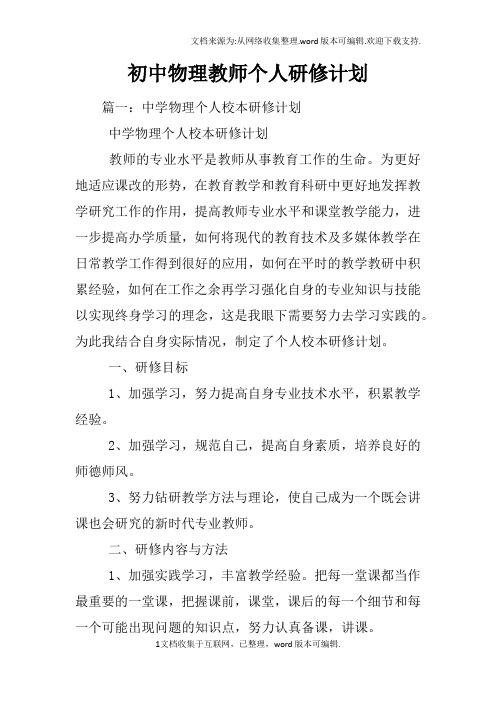 初中物理教师个人研修计划