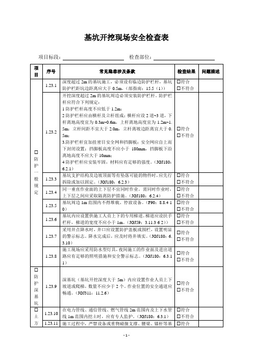 基坑开挖现场安全检查表