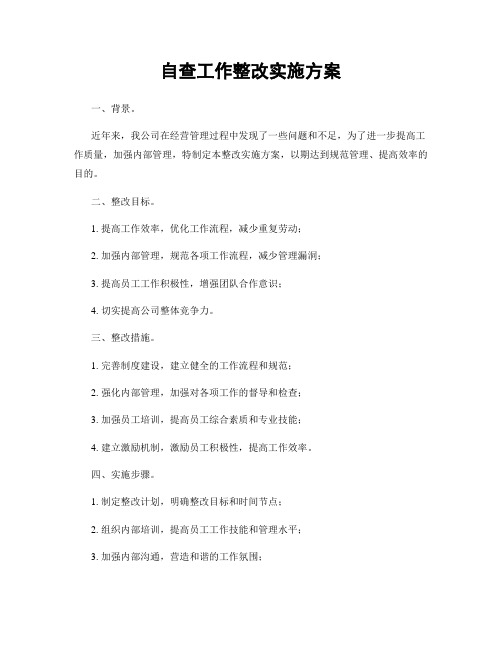 自查工作整改实施方案