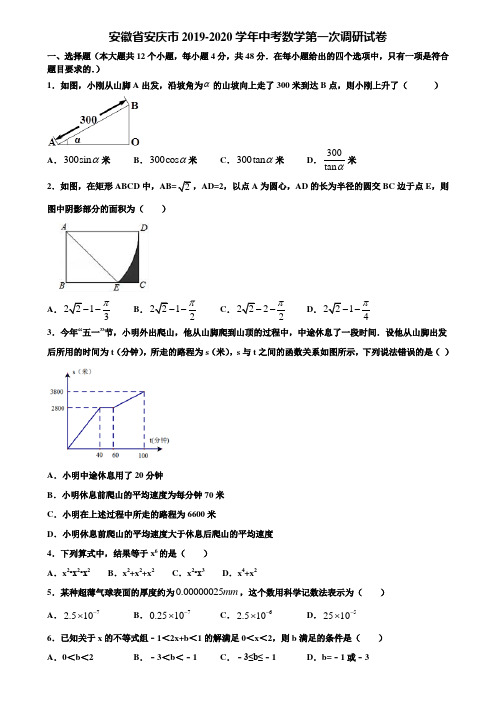 安徽省安庆市2019-2020学年中考数学第一次调研试卷含解析