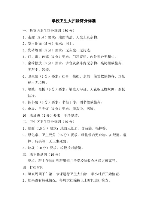 学校卫生大扫除评分细则