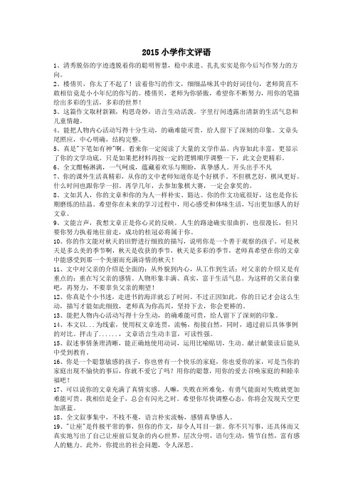 2015小学作文评语