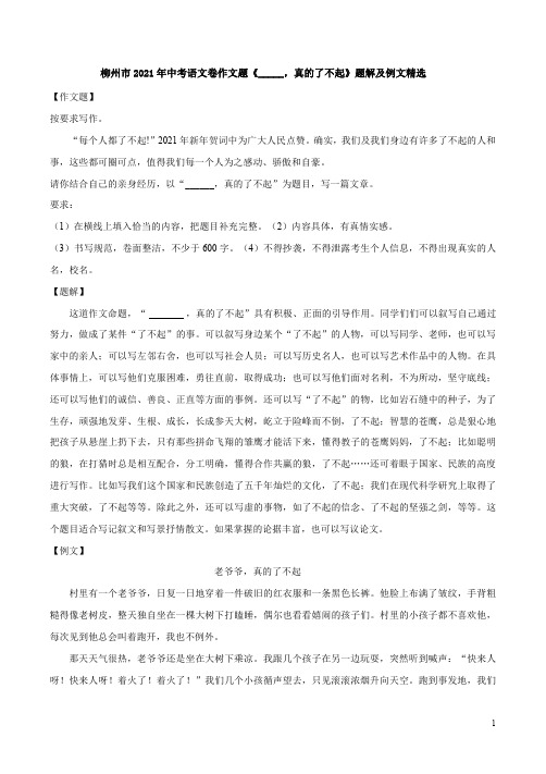柳州市2021年中考语文卷作文题《_____,真的了不起》题解及例文精选