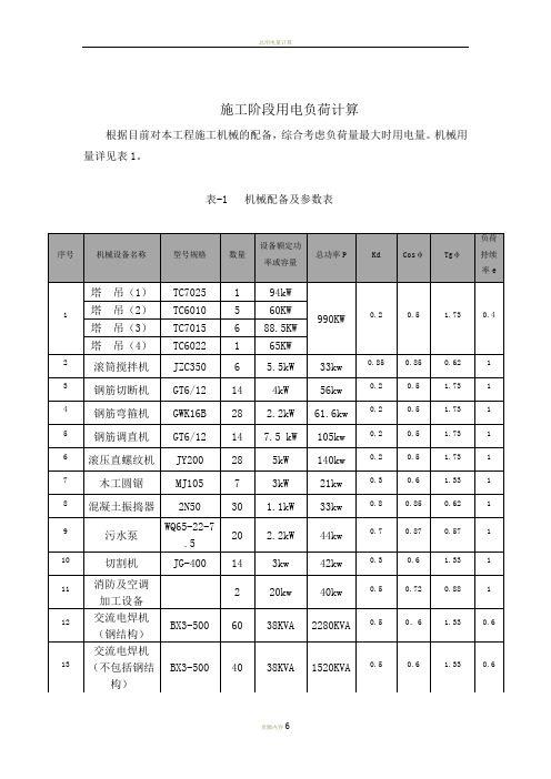 施工临时用电负荷计算