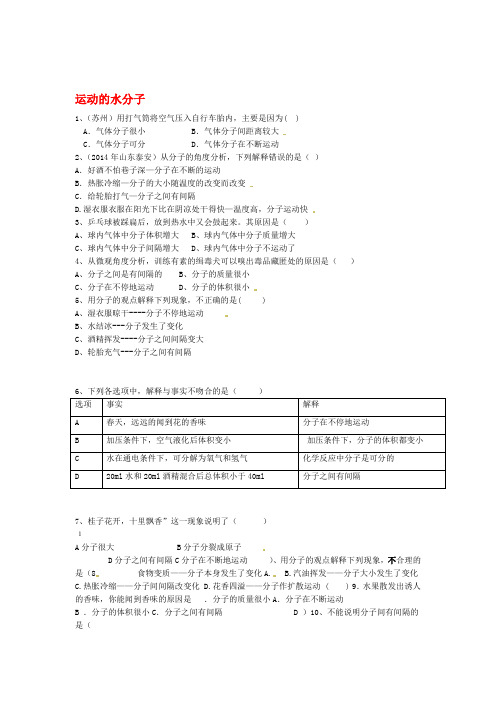 八年级化学全册 第一节 运动的水分子测试题 鲁教版五四制