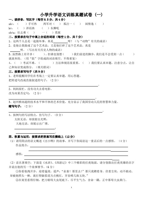 人教版小学语文六年级下册(小升初)试题及答案(四套)